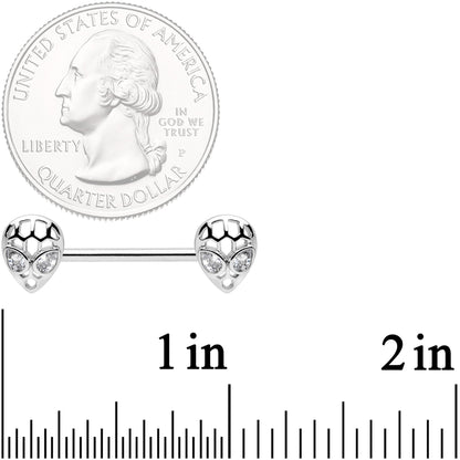 14G 9/16 Clear CZ Openwork Alien Barbell Nipple Ring Set