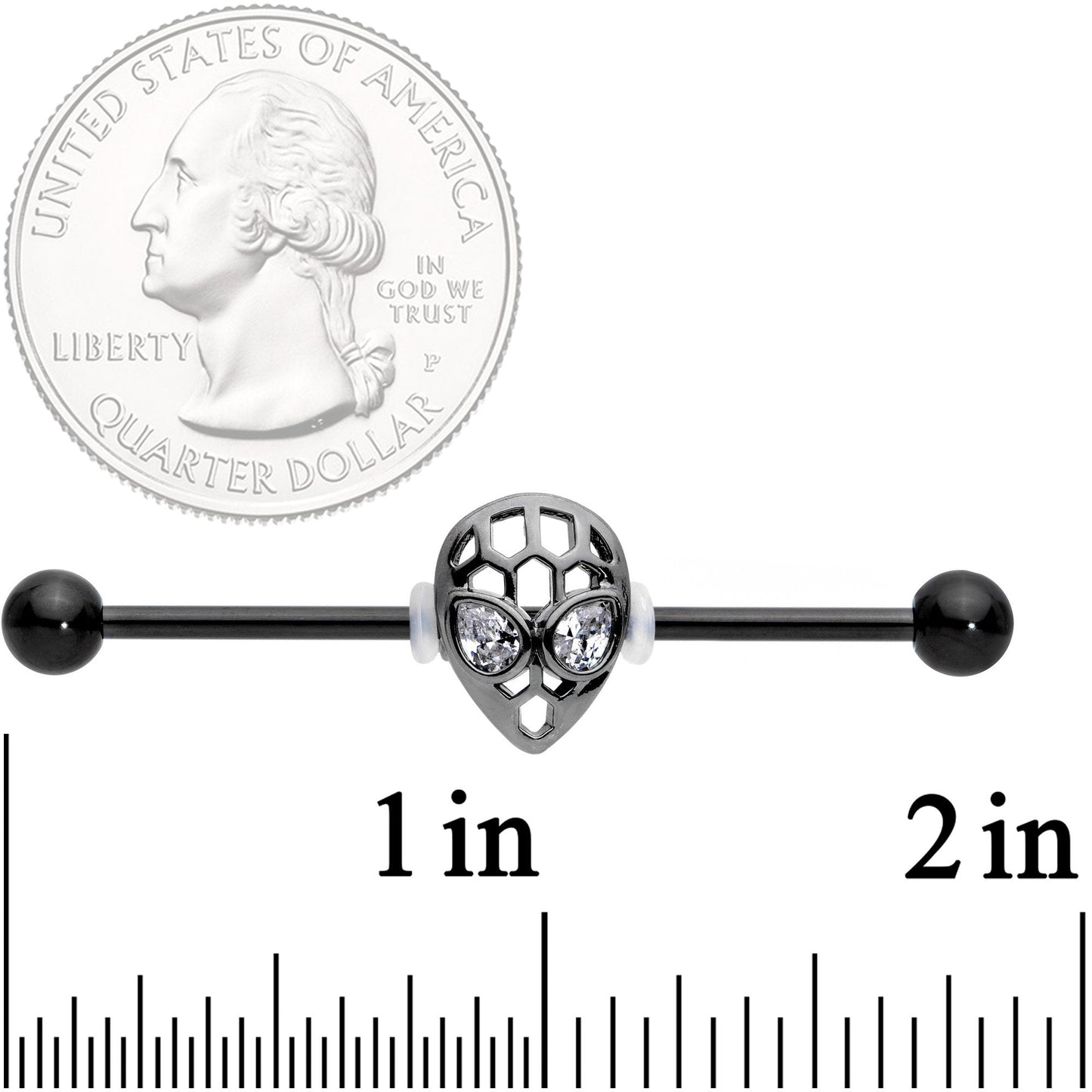 14G Clear CZ Gem Black Openwork Alien Industrial Barbell 38mm