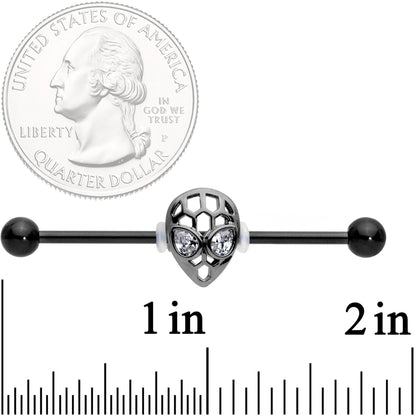 14G Clear CZ Gem Black Openwork Alien Industrial Barbell 38mm