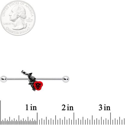 14G Red Rose Flower and Gun Industrial Barbell 38mm