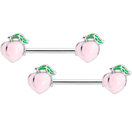 14G 9/16 Sweet Sweet Peach Barbell Nipple Ring Set