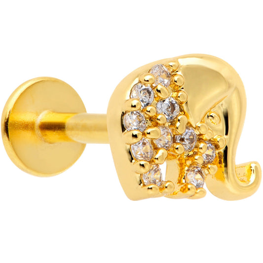 16G 5/16 Clear CZ Gem Gold Tone Elephant Labret Monroe Tragus