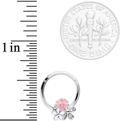 16G 3/8 Clear CZ Gem Pink White Bouquet Hinged Segment Ring
