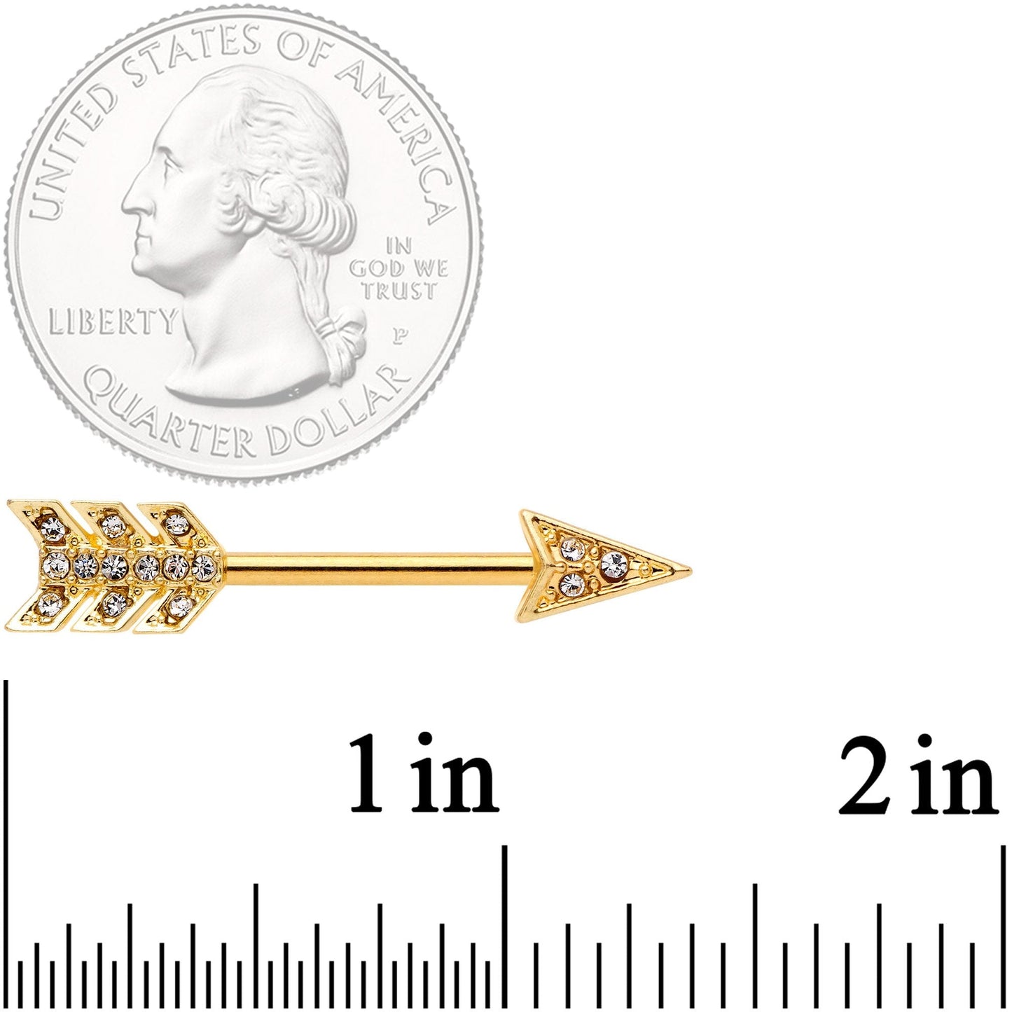 14G 9/16 Clear Gem Gold Tone Flying Arrow Barbell Nipple Ring Set