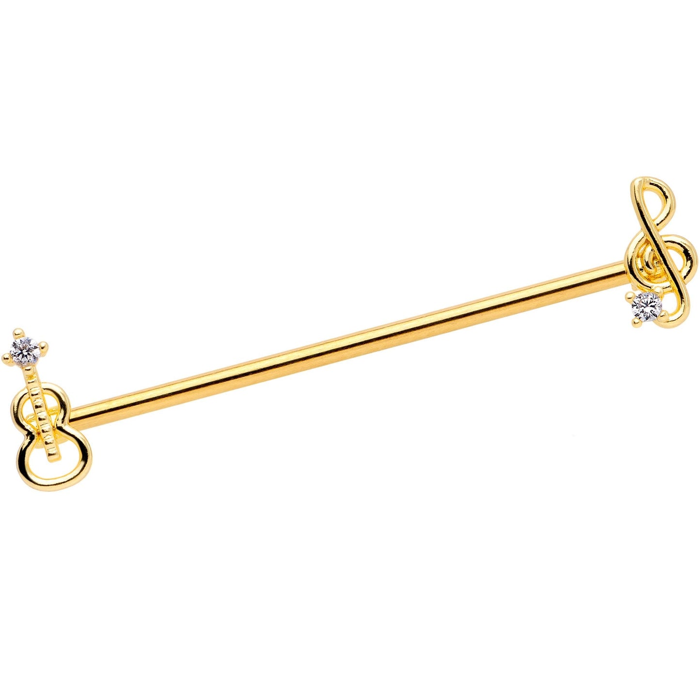 14G Clear CZ Gem Gold Tone Guitar Music Industrial Barbell 38mm