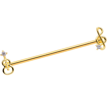 14G Clear CZ Gem Gold Tone Guitar Music Industrial Barbell 38mm