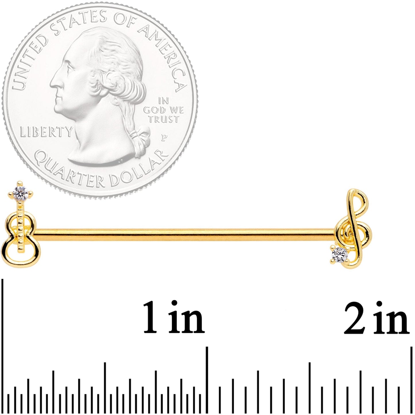 14G Clear CZ Gem Gold Tone Guitar Music Industrial Barbell 38mm