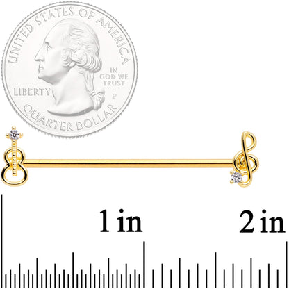 14G Clear CZ Gem Gold Tone Guitar Music Industrial Barbell 38mm
