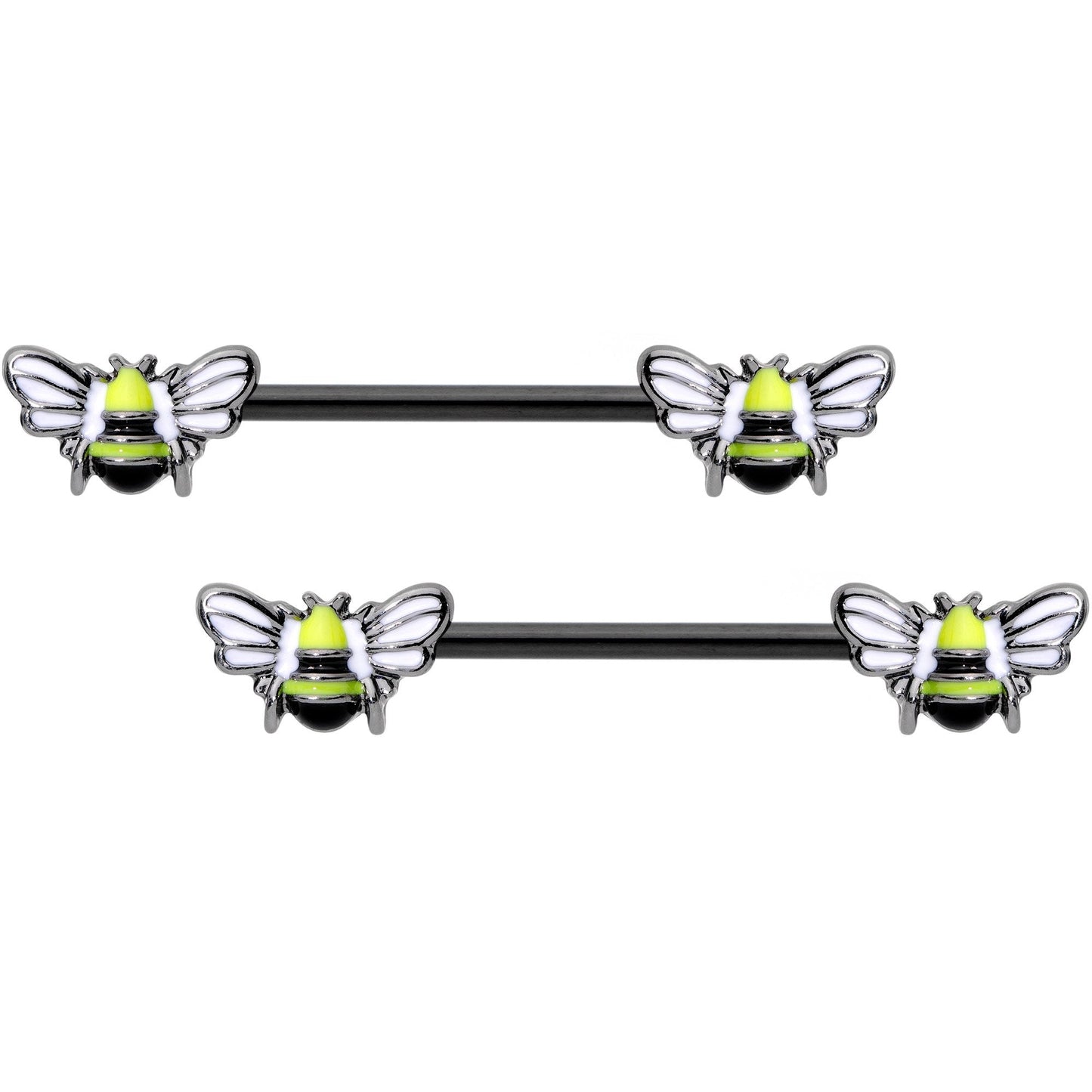 14G 9/16 Black Blissful Bumblebee Barbell Nipple Ring Set