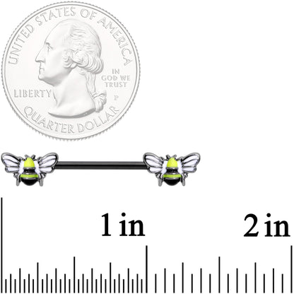 14G 9/16 Black Blissful Bumblebee Barbell Nipple Ring Set
