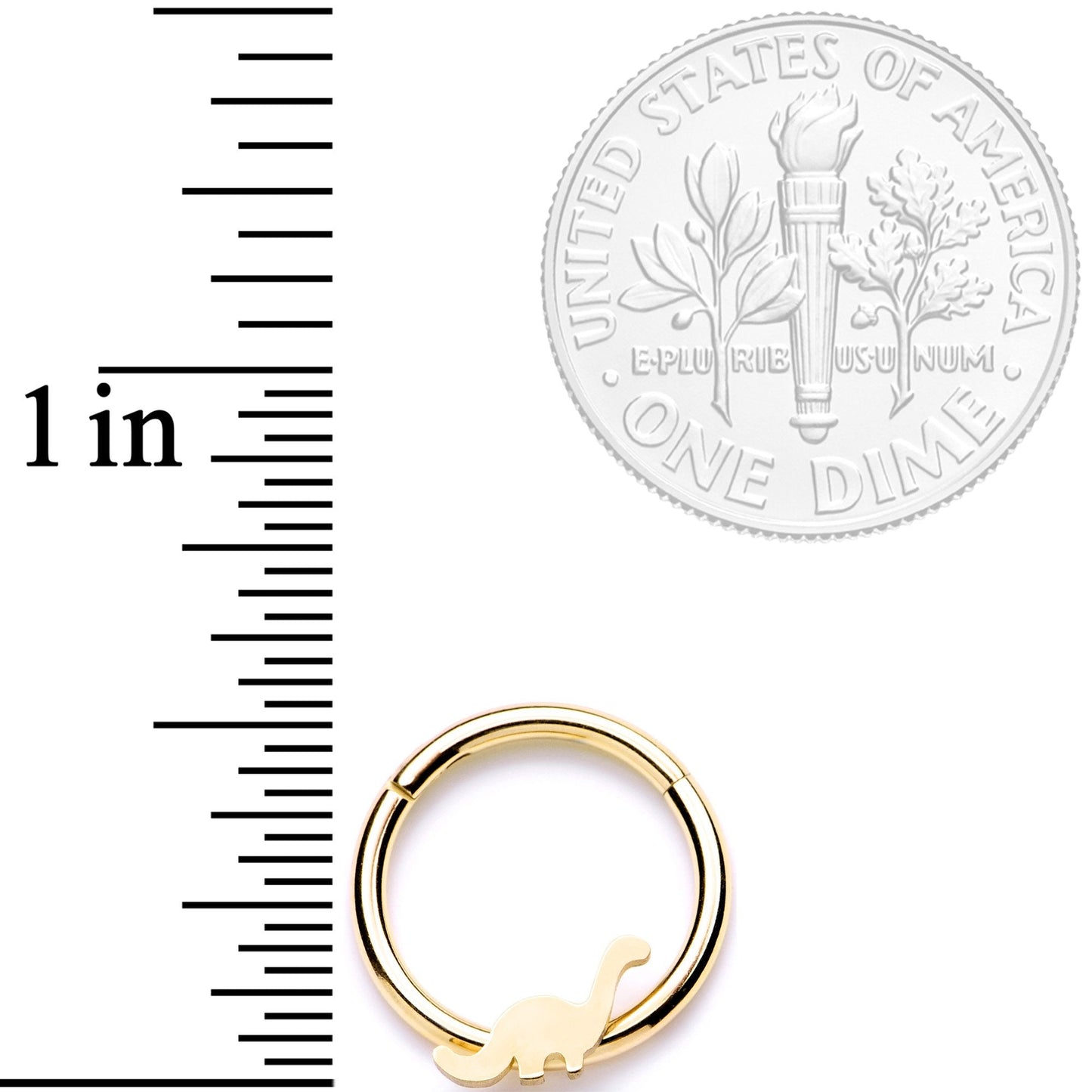 16G 3/8 Gold Tone Tiny Dinosaur Hinged Segment Ring
