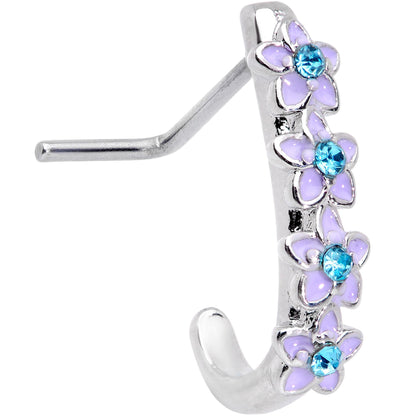 20G 3/16 Blue Gem Bouquet Flowers Faux Hoop L Shaped Nose Ring