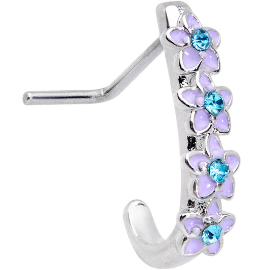 20G 3/16 Blue Gem Bouquet Flowers Faux Hoop L Shaped Nose Ring