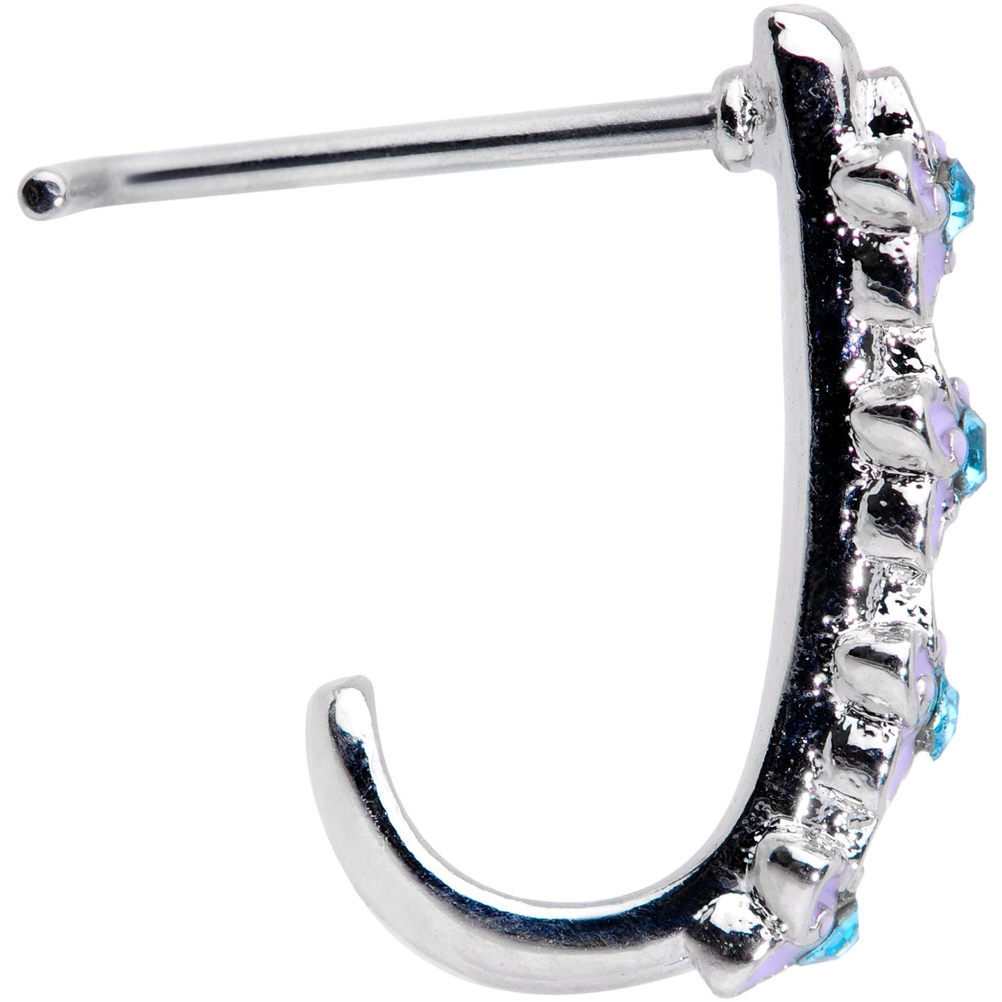 20G 3/16 Blue Gem Bouquet Flowers Faux Hoop L Shaped Nose Ring