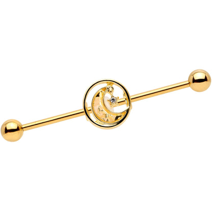 14G Clear Gem Iridescent Crescent Moon Industrial Barbell 38mm