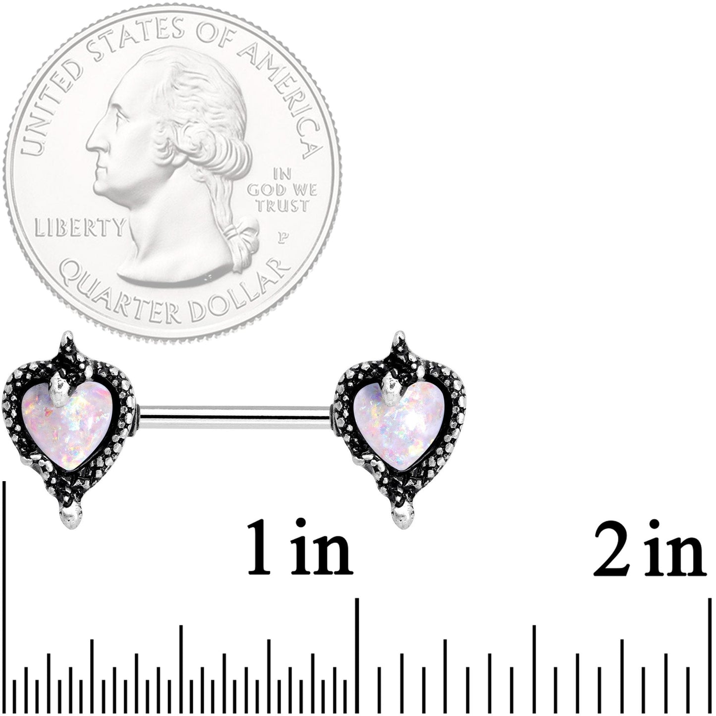 14G 9/16 White Faux Opal Loving Snakes Barbell Nipple Ring Set