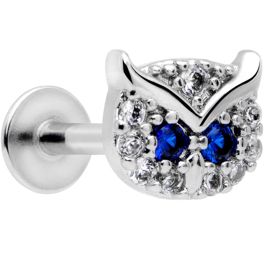 16G 5/16 Blue Clear CZ Gem Wise Owl Labret Moroe Tragus