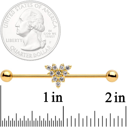 14G Clear CZ Gold Tone Triangle Industrial Barbell 38mm