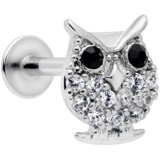 16G 5/16 Clear Black CZ Gem Round Owl Labret Monroe Tragus