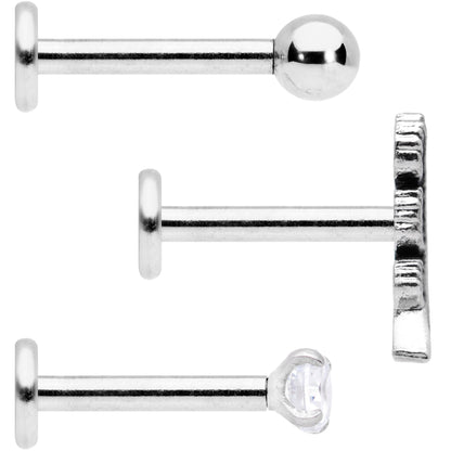 16G 5/16 Clear Gem Feather Internally Threaded Labret Set of 3