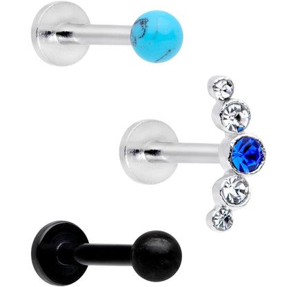 16G 5/16 Faux Turquoise Ball Internally Threaded Labret Set of 3