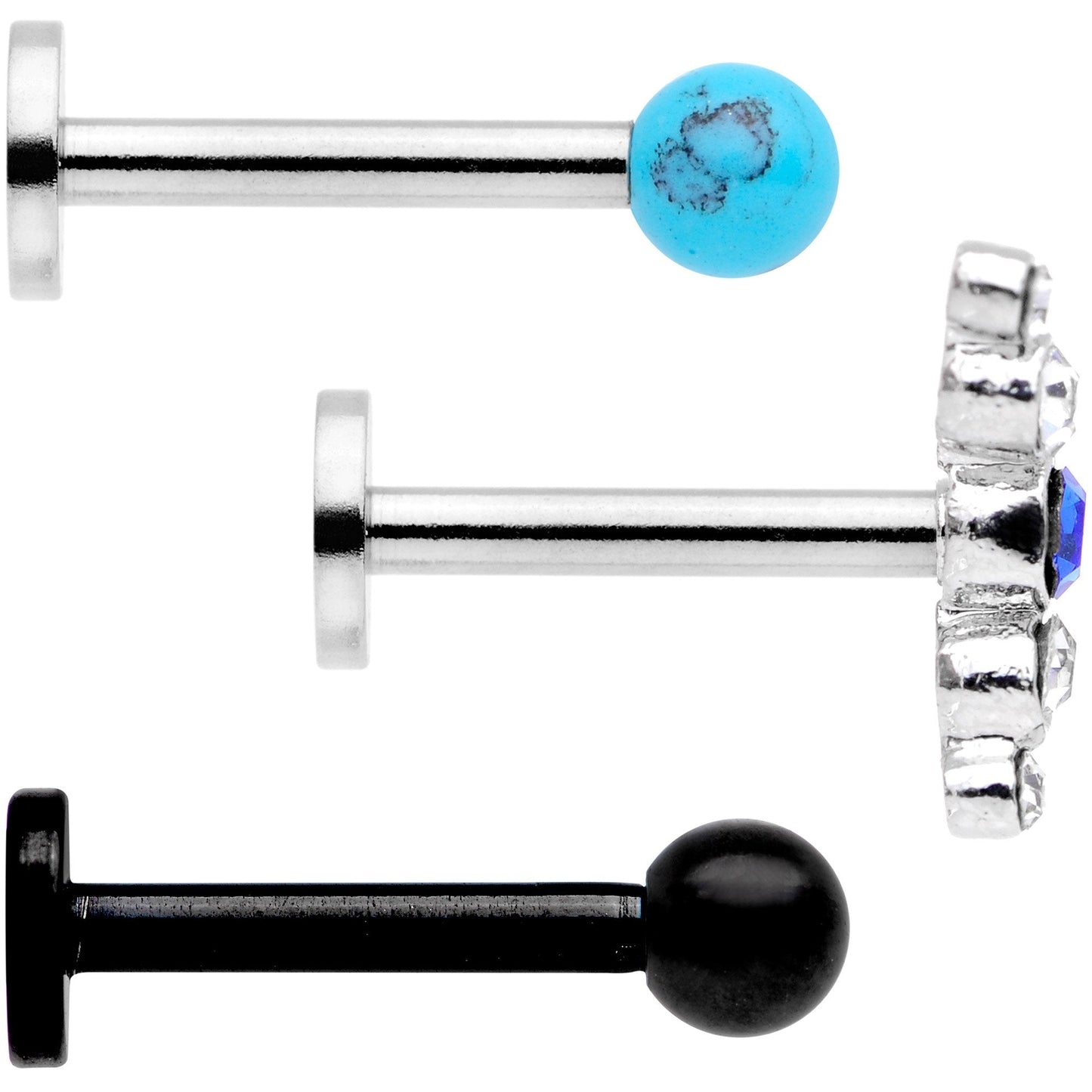 16G 5/16 Faux Turquoise Ball Internally Threaded Labret Set of 3