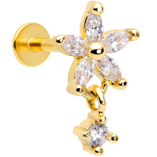 16G 5/16 Clear CZ Gem Gold Tone Flower Dangle Cartilage Tragus