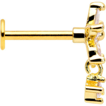 16G 5/16 Clear CZ Gem Gold Tone Flower Dangle Cartilage Tragus
