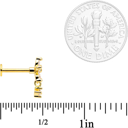 16G 5/16 Clear CZ Gem Gold Tone Flower Dangle Cartilage Tragus