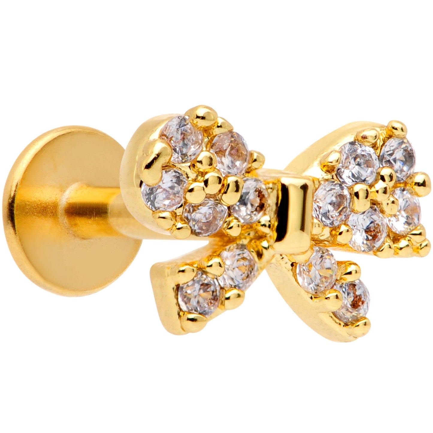 16G 5/16 Clear CZ Gem Gold Tone Holiday Bow Labret Monroe Tragus