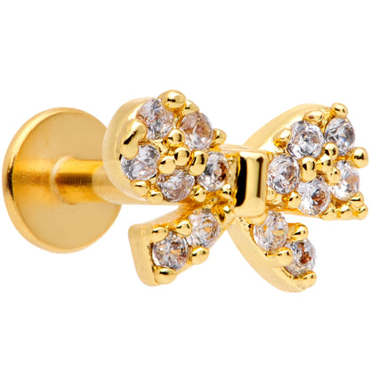 16G 5/16 Clear CZ Gem Gold Tone Holiday Bow Labret Monroe Tragus