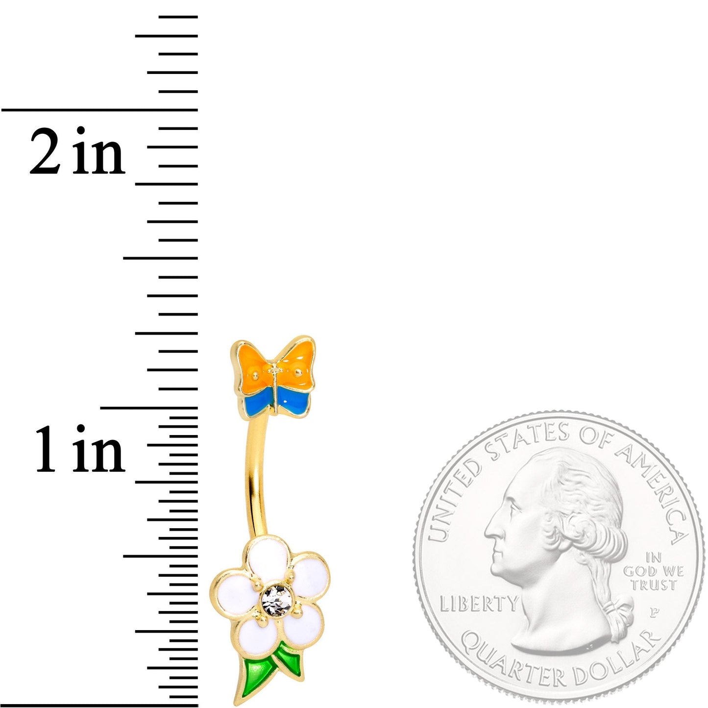 Clear Gem Gold Tone Spring Flower Butterfly Double Mount Belly Ring