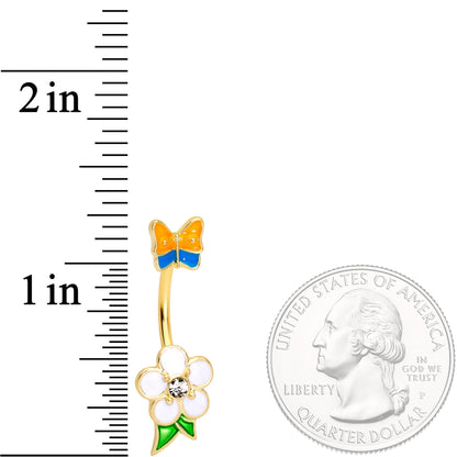 Clear Gem Gold Tone Spring Flower Butterfly Double Mount Belly Ring