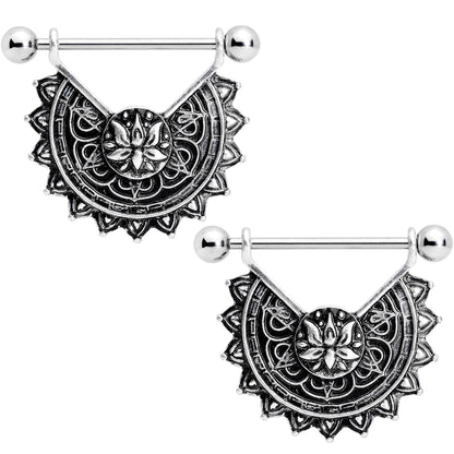 14G 9/16 Drama Lotus Flower Mandala Dangle Nipple Ring Set