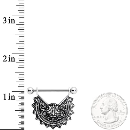 14G 9/16 Drama Lotus Flower Mandala Dangle Nipple Ring Set