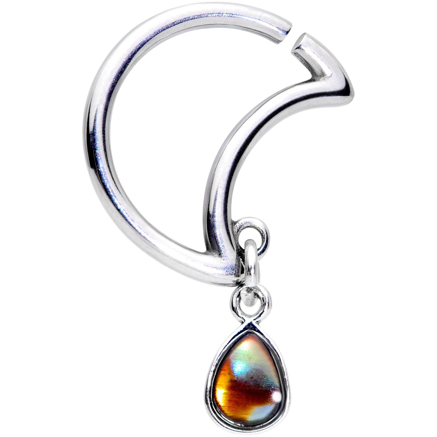 16G 3/8 Iridescent Dangle Crescent Moon Closure Ring