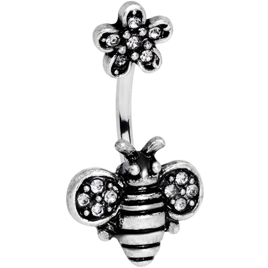 Clear Gem Bumble Bee Blossom Flower Double Mount Belly Ring