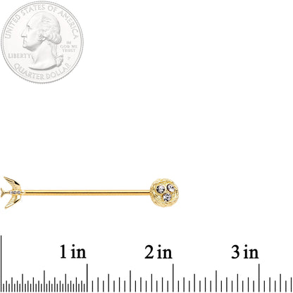14G Clear Gem Gold Tone Bird Nest Industrial Barbell 38mm