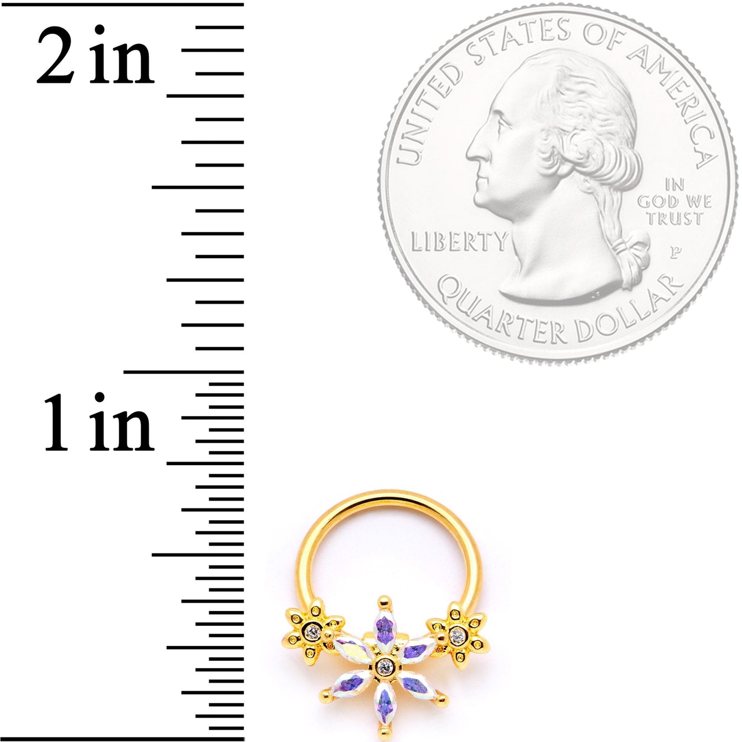 16G 3/8 Aurora CZ Gem Gold Tone Flower BCR Captive Ring