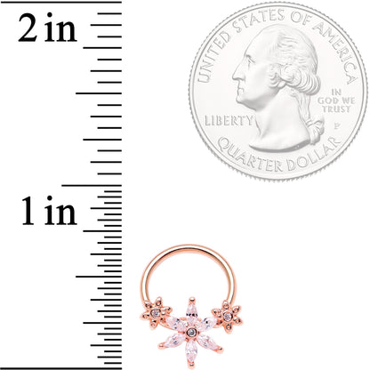 16G 3/8 Clear CZ Gem Rose Gold Tone Flower BCR Captive Ring