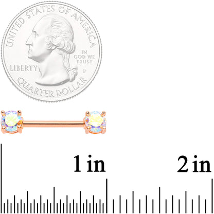 14G 9/16 Aurora CZ Gem Rose Gold Tone Barbell Nipple Ring Set