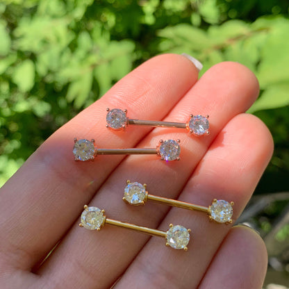 14G 9/16 Clear CZ Gem Gold Tone Barbell Nipple Ring Set