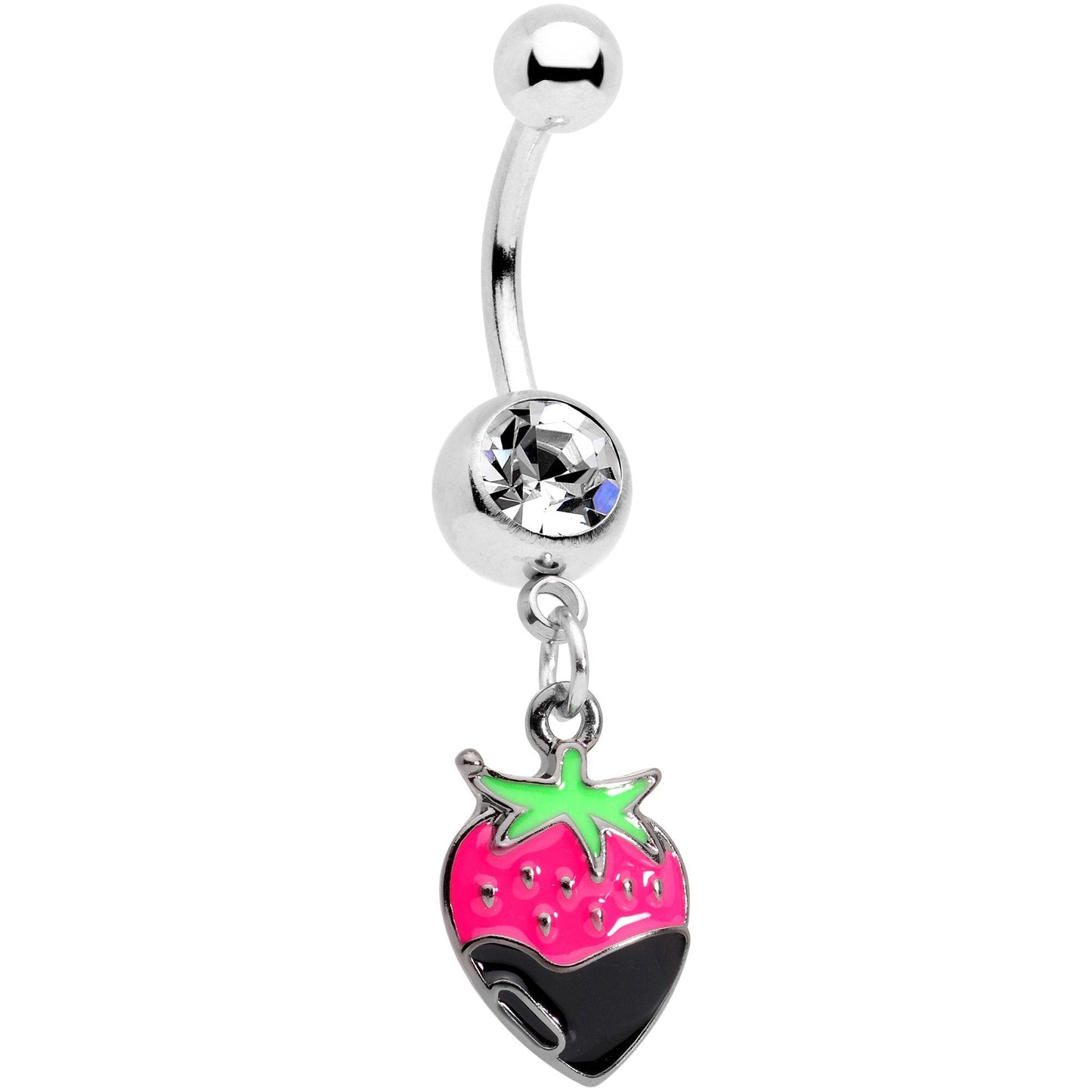 Clear Gem Yummy Chocolate Strawberry Dangle Belly Ring