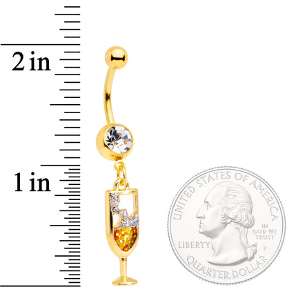 Clear Gem Gold Tone Glass of Champagne Dangle Belly Ring