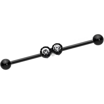 14G Clear Gem Black Double Drama Industrial Barbell 38mm