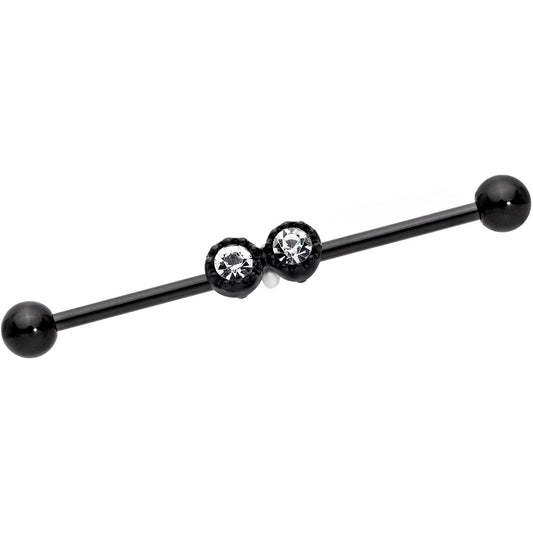14G Clear Gem Black Double Drama Industrial Barbell 38mm