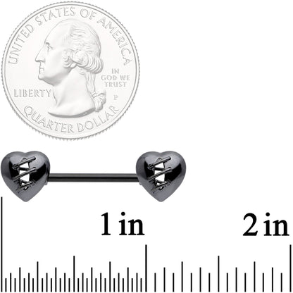 14G 9/16 Black Heal My Heart Barbell Nipple Rings