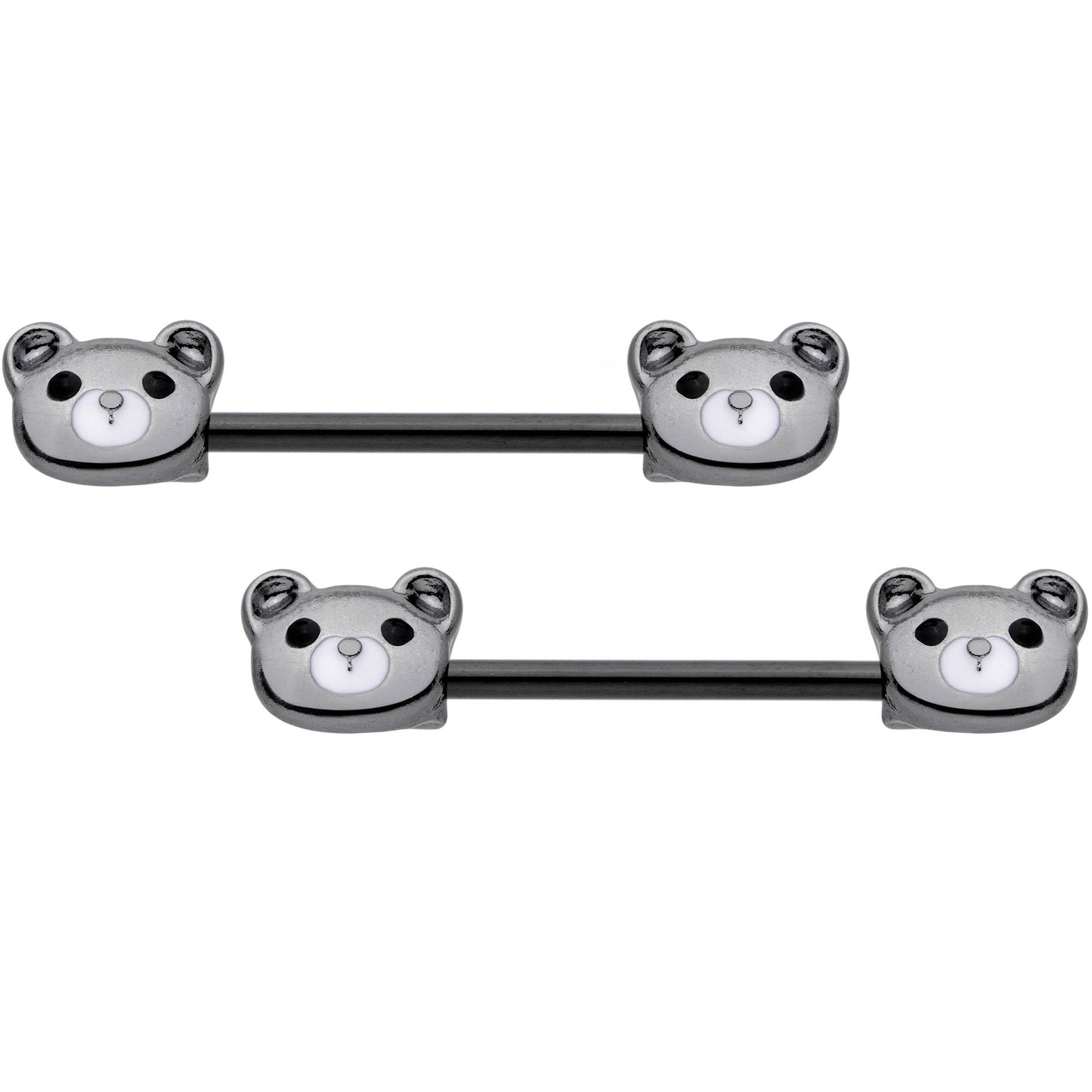 14G 9/16 Black Teddy Bear Barbell Nipple Ring Set