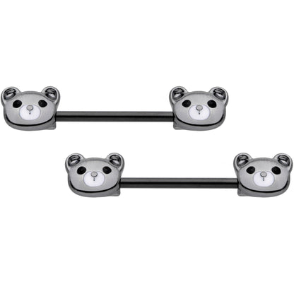 14G 9/16 Black Teddy Bear Barbell Nipple Ring Set