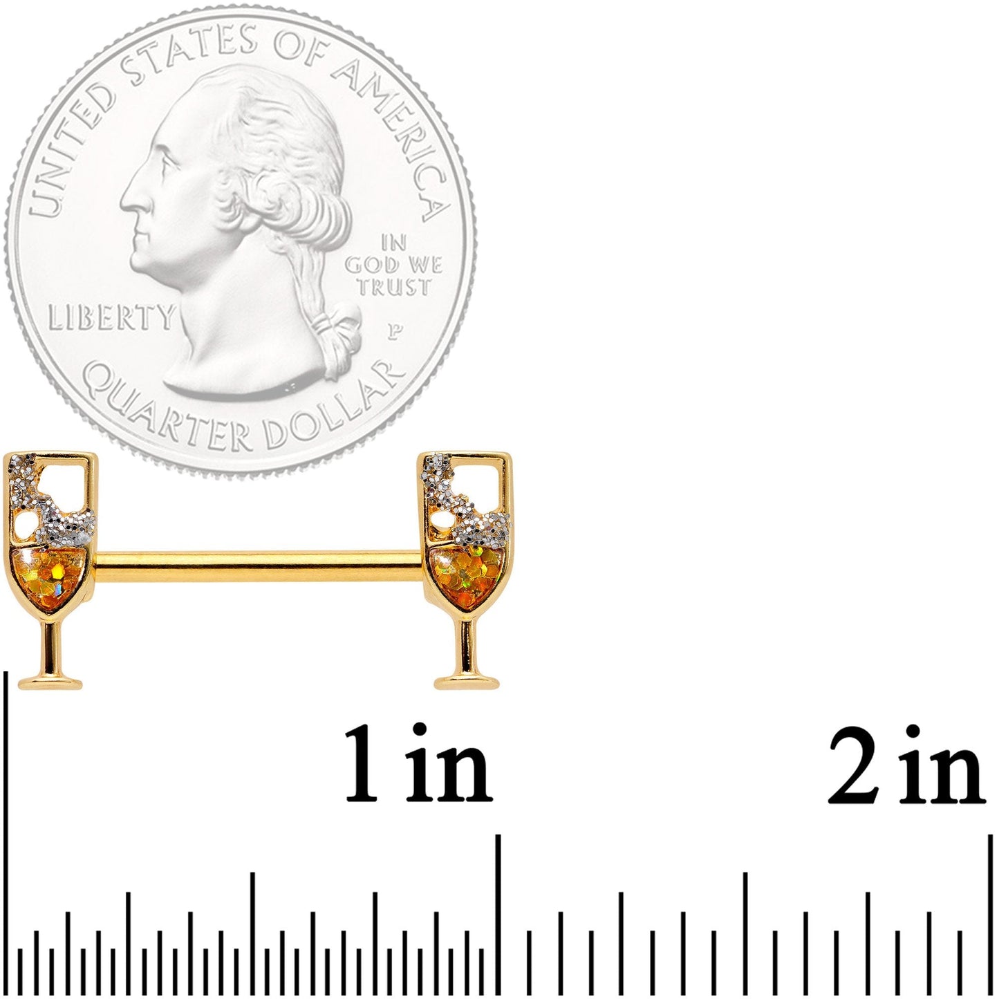 14G 9/16 Clear Gem Gold Tone Champagne Barbell Nipple Ring Set